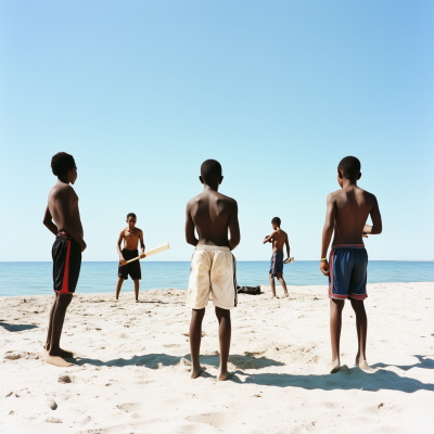 Boys Playing Beach Cricket