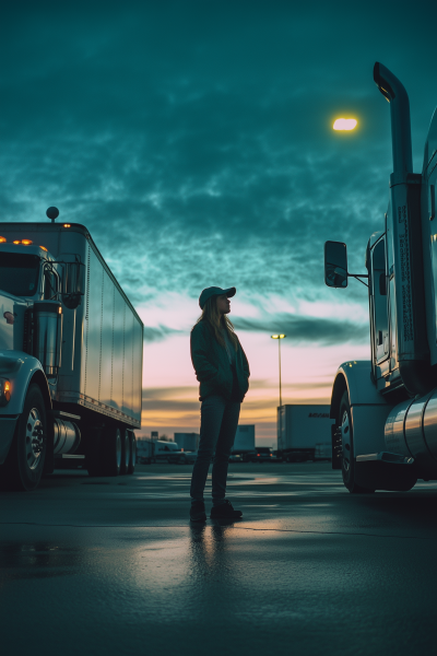 Female Trucker at a Truck Stop