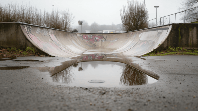 Gloomy Skateboarding Half Pipe