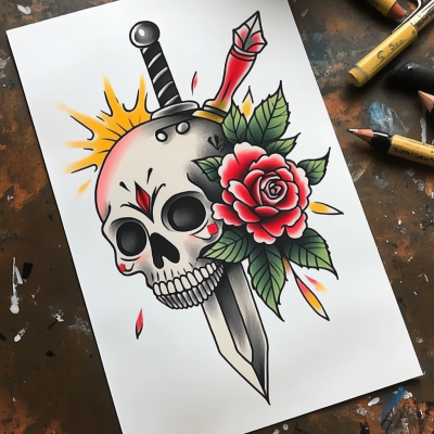 Bold Skull Tattoo Flash