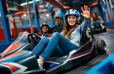 Woman Riding a Go-Kart