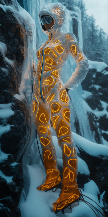 Woman in Ice Climbing Bodysuit