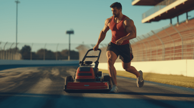 Strong Man Mowing