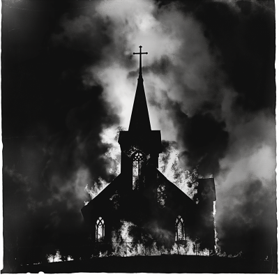 Vintage Church on Fire Poster