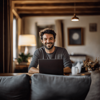 Smiling Man with Laptop