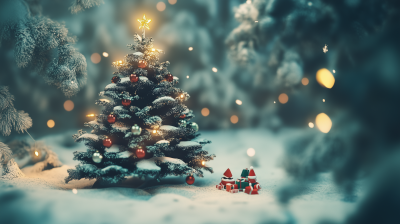 Christmas Tree in Snowy Forest