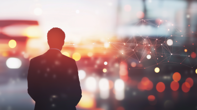 Businessman Connecting with Flight Network