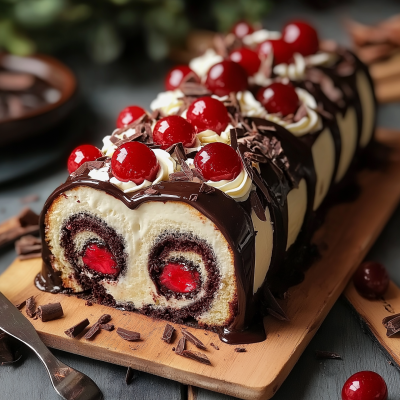 Elegant Black Forest Roll Cake