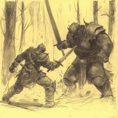 Battle Duel Pencil Sketch
