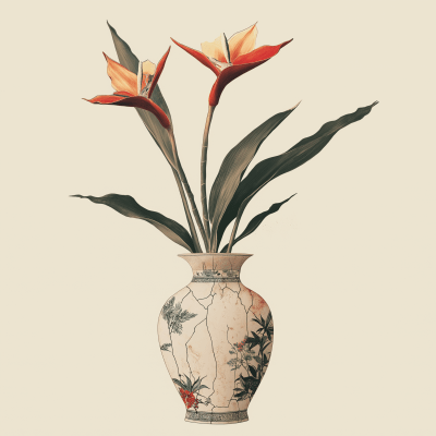 Vintage Porcelain Vase with Strelitzia