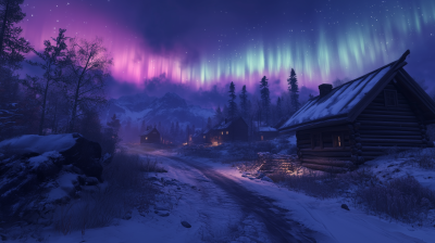 Northern Lights Over Scandinavian Village