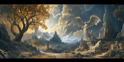 Demon and Angel in Fantasy Landscape