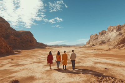 Casual Group in CGI Desert