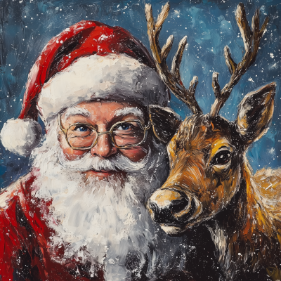 Santa Claus and Reindeer Painting