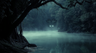 Secluded Jungle Shoreline at Night