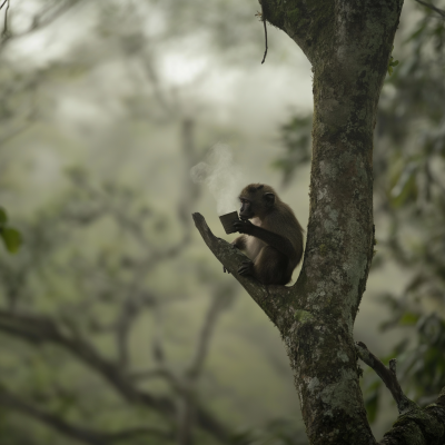 Monkey Enjoying Coffee