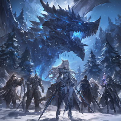 Epic Fantasy Battle in Enchanted Snow Forest