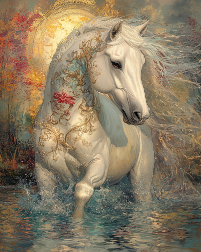 White Horse Emerging from Sea