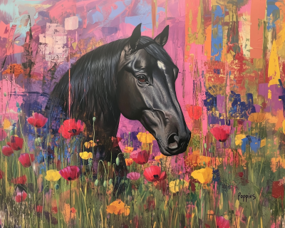 Black Horse in Poppies