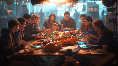 Thanksgiving Celebration in a Futuristic Setting