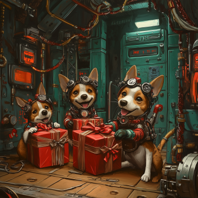 Christmas Elven Dogs in Santa’s Workshop