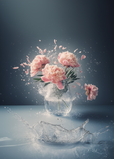 Pink Peonies in Shattered Glass
