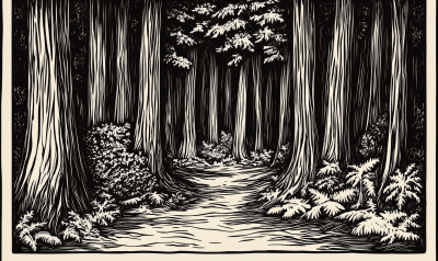 Redwood Forest Woodcut