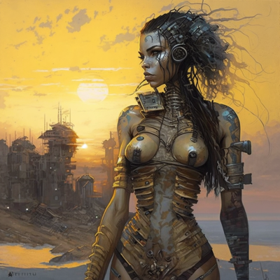 Cyberpunk Woman at Sunrise