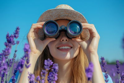 Young Woman with Binoculars