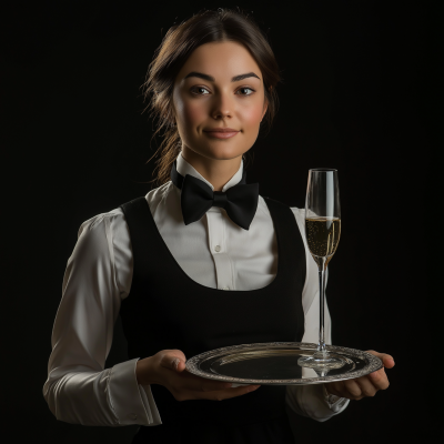 Elegant Butler Woman with Champagne