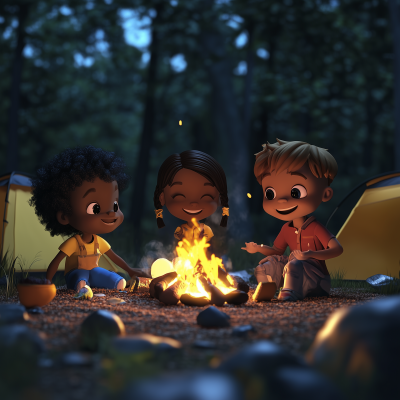 Multiracial Kids Camping Adventure