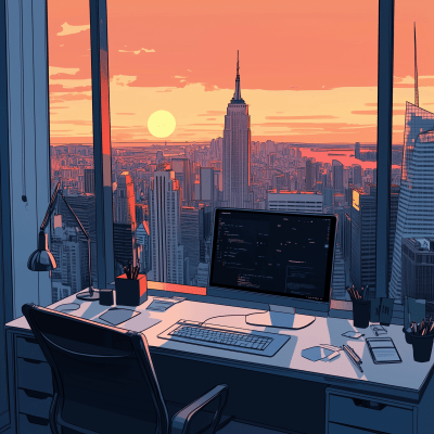 Office Desk at Sunset