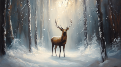 Majestic Deer in Winter Forest