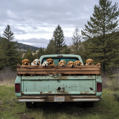1970s Light Green Truck with Dogs