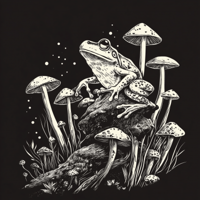 Retro Frog and Mushrooms