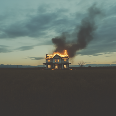 Burning House at Dusk