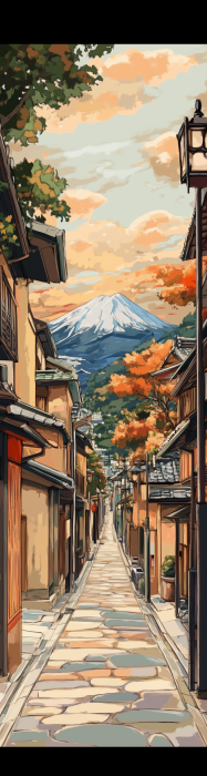 Traditional Kyoto Street with Mount Fuji
