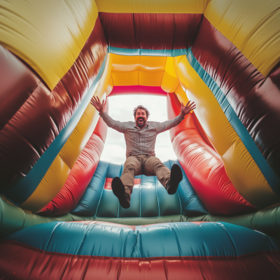 Joyful Adult on Bouncy Castle