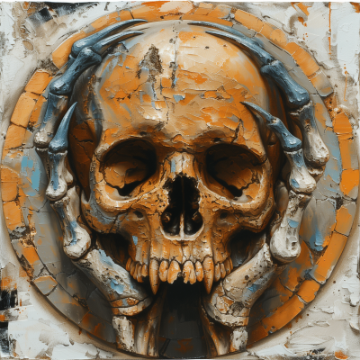Orange Skull with Blue Horns