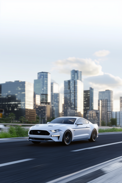 White Ford Mustang in the City