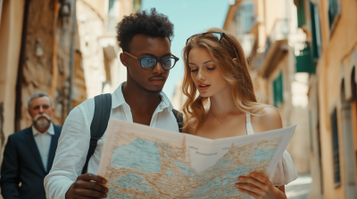 Couple with Map in Italy