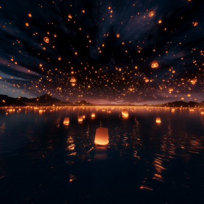 Floating Lanterns in the Night Sky