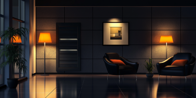 Cozy Office Lounge at Night