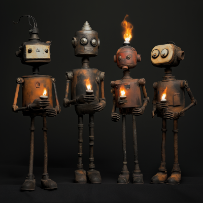 Rusty Robots Holding Candles