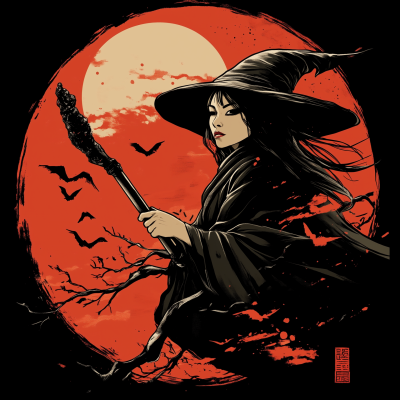 Japanese Style Witch T-Shirt Design