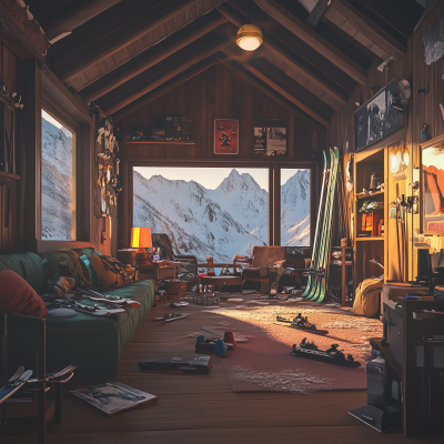 Retro Ski Lodge at Sunset