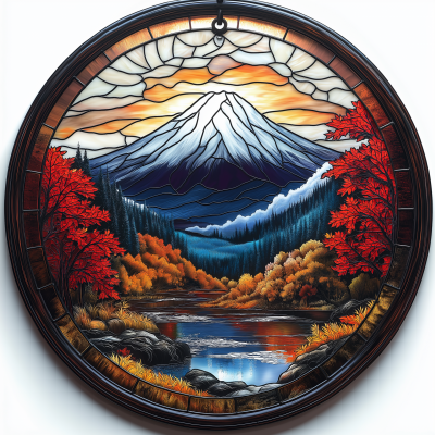 Stained Glass Suncatcher with Mount Fuji