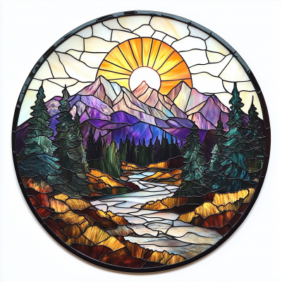 Mountainous Landscape Stained Glass