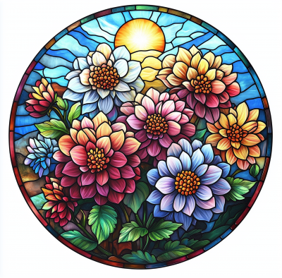Colorful Dahlia Stained Glass Ornament