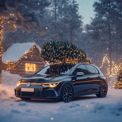 Festive Winter Scene with VW Golf